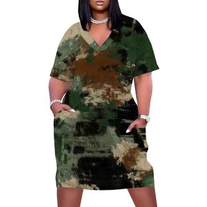 Plus Size Summer Dresses for Women V Neck Short Sleeve Midi Dress with Pockets Casual Vacation Sundress (XXL)