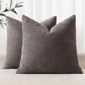 MIULEE Pack of 2 Decorative Throw Pillow Covers Soft Thick Solid Textured Chenille Throw Pillows Neutral Farmhouse Modern Home Decor for Couch Sofa Bedroom Living Room 20x20 Inch,Charcoal Gray