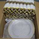 Goodluck 350 Piece Gold Plastic Dinnerware Set for Party, Clear Disposable Plates for 50 Guests, Include: 50 Dinner Plastic Plates, 50 Dessert Plates, 50 Pre Rolled Napkins with Cutlery Set, 50 Cups