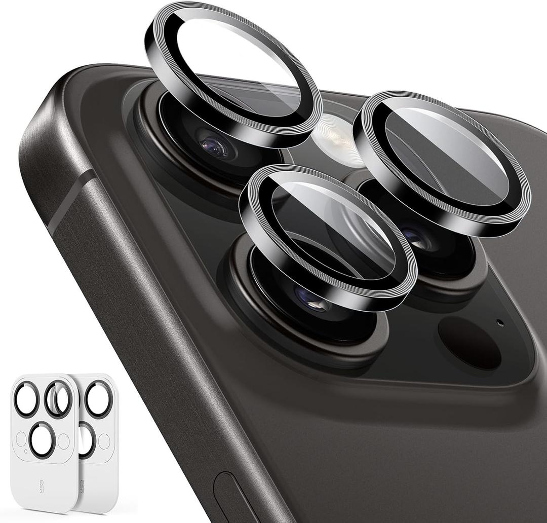 ESR 2 Pack for iPhone 16 Pro Max/16 Pro/15 Pro Max/15 Pro/14 Pro Max/14 Pro Camera Lens Protector, Ultra-tough HD Individual Lens Protectors, Scratch Resistant, Ultra-thin Tempered Glass, Black