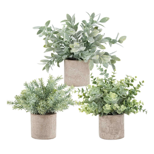 Der Rose 3 Pack Mini Potted Fake Plants Artificial Plastic Eucalyptus Plants Topiaries for Home Office Desk Farmhouse Shelf Room Bathroom Decor(Green)