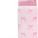 Bow Insulated Stainless Steel Water Bottle with Straw for Sports and Travel, 32oz, Gifts for Women Girls Friends Teens Birthday Christmas (Pink)