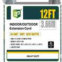 EP 12 Ft Lighted Outdoor Extension Cord - 12/3 SJTW Heavy Duty Grey Extension Cable with 3 Prong Grounded Plug - Power Cord for Lawn, Garden, Appliances