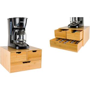 BAMBOO LAND- Extra Large Bamboo K Cup Holder for Counter, 2-Tier K-Cup Organizer Drawer