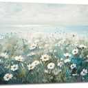 Coastal Daisy Floral Large Wall Art Rustic Wildflower Wall Decor Teal Blue Flower Field Beach Pictures Canvas Prints Painting Artwork Home Decoration for Restroom Bedroom Living Room 30"x60"