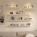 Giftgarden 47 Inch Long Floating Shelves for Wall Set of 5, White Wood Wall Shelves for Bathroom, Bedroom, Kitchen, Living Room Storage and Decoration, Wooden Picture Ledge