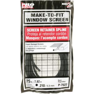 Prime-Line P 7527 Screen Retainer Spline, 0.210 In., 25 foot, Black (1 Roll)