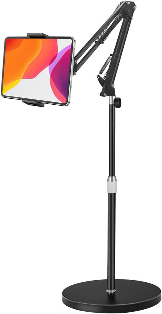Tablet Floor Stand, Overhead Bed Phone Stand with 12 lb Super Stable Base & Angle/Height Adjustable, Compatible with 4.5''-13'' iPhone, iPad Pro 12.9, Galaxy Tab, Kindle, Phones