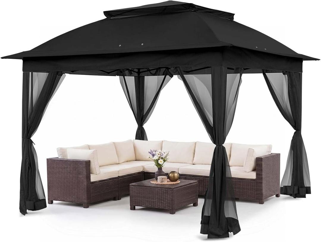 COOS BAY 11x11 Pop Up Gazebo with Mesh Netting, Instant Outdoor Canopy Tent, Water Resistant Shelter with UPF 50+ UV Protection, 121 Sq Ft Coverage, Black