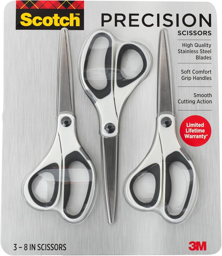 Scotch Precision Ultra Edge Scissors, 8 inch scissors 3-8 inch scissors/pack