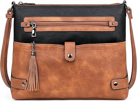 FADEON Large Crossbody Purses for Women Crossbody Bag, Designer Leather Cross Body Purses Multi Pocket Shoulder Bag
