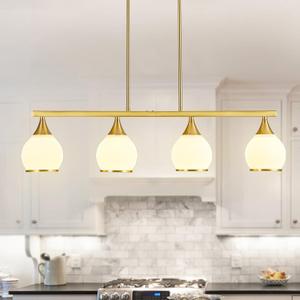 Island Light for Kitchen,4-Light Gold Finish Kitchen Island Pendant Lighting with Round Frosted Glass Shades for Dining Table