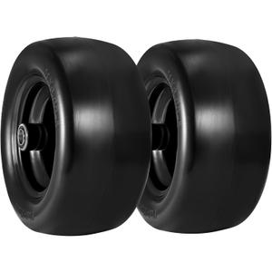 11x6.00-5" Flat Free Lawn Mower Tires Solid Smooth 2PCS for Zero Turn Mower | Mower Tire with 3/4", 5/8" & 1/2" Bearings,6" - 8" Centered Hub,400lbs Load for Residential and Commercial Mower