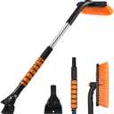 33" Extendable Snow Brush and Ice Scraper for Car Windshield, 2-in-1 Car Snow Brush & Ice Scraper with 360 Pivoting Brush Head and Comfortable Foam Grip for SUV Trucks Sedans,Orange