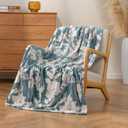 Luxury Printed Fleece Warm Throw Blanket, Soft Lightweight Velvety Plush Throw for Couch and Bed, Cozy Comfy for All Seasons(Blue Floral Silhouette, 5070 Inches)