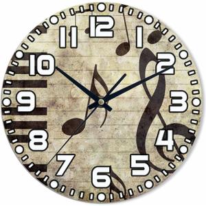 Piano Music Wall Clock 10 inch Round Silent Non Ticking Wood Wall Clocks Battery Operated Easy to Read Decorative Wall Clock for Bedroom Kitchen Living Room Bathroom