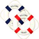 Vercraft 2 Pcs 20" Welcome Aboard Life Ring Large Life Preserver Ring Decorative Nautical Party Decorations Cruise Ship Decorations Lifebuoy Wall Hanging Decor for Home Wall Window, Red and Blue
