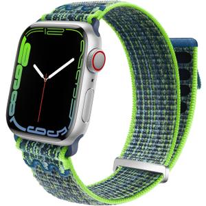 Sport Loop Nylon Band Compatible with Apple Watch Band 38mm 40mm 41mm 42mm 44mm 45mm 49mm Ultra 2 iWatch Series 9 8 7 6 SE 5 4 3 2 1 Strap, Fit for iPhone Watch Band Women Men Stretchy (Bright Green Blue)
