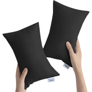 Small Pillow Mini for Travel 2 Pack, 11" x 7" Tiny Pillows with Name Tag, Travel and Sleep, Great Small Rectangular for Neck, Lumbar, Back, Pet Dogs, Black