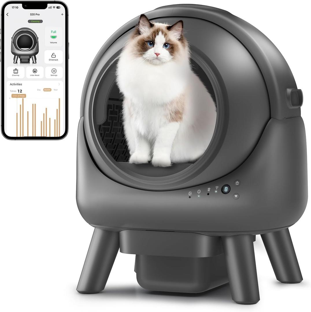 Self Cleaning Litter Box,Automatic Cat Litter Box for Multiple Cats,Robot with APP Control,Smart Dual Safety Protection,Odor-Free Waste Disposal Includes Trash Bags,Grey S20