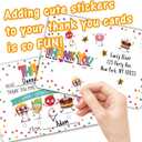 Gooji Kid’s Thank You Cards, 25 Pc. Postcards Set, Double-Sided Custom Cardstock with Fill in the Blank Messages for Birthday Party, Event, or Holiday Use, Stickers Included (Party Treats)
