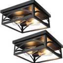Black Flush Mount Ceiling Light Fixtures, Industrial Outdoor Ceiling Light | Farmhouse Rustproof Square Close to Ceiling Light with Heat Insulation, for Porch Kitchen Hall Bedroom, 2 Pack, 10 Inch, E26