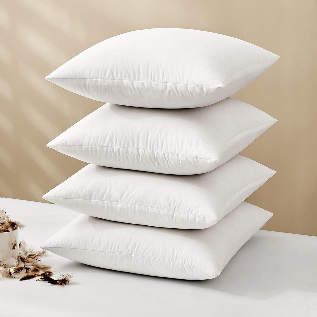 MIULEE Pillow Inserts 18x18 (Pack of 4,White), Down Feather Throw Pillow Inserts, Premium Fluffy Stuffer Throw Pillows Cotton Fabric for Sofa Bed Couch