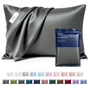 MR&HM Satin Pillowcase for Hair and Skin, Silk Satin Pillowcase 2 Pack, Standard Size Pillow Cases Set of 2, Silky Pillow Cover with Envelope Closure (20x26, Dark Grey)