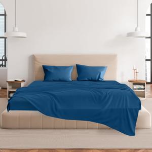 Easy Care Luxury Microfiber Extra Soft and Cooling Bed Sheet Set with Deep Pockets (Classic Blue, Full Set of 4)