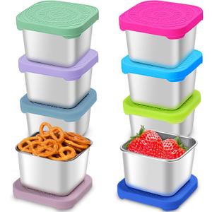 Haldane 8-pack Snack Containers for Kids, Leak-Proof Snack Pack Containers for Toddlers, Mini Stainless Steel containers with Lids, Kids Lunch Box for Daycare, School, Travel (6oz) (clolor1+2)