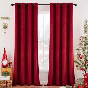 Red Velvet Curtains Elegant Grommet Curtains Thermal Insulated Soundproof Room Darkening Curtains/Drapes for Classical Living Room Bedroom Decor 52 x 72 Inch Set of 2