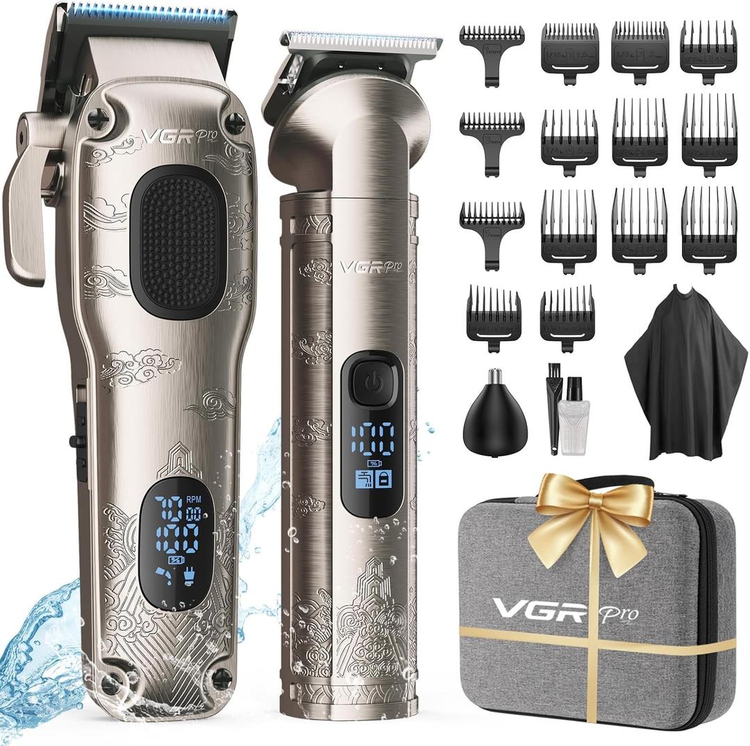 VGRPRO Hair Clippers for Men Professional, Cordless Hair Clippers for Hair Cutting, Mens Clippers and Trimmers Set, Electric Hair Trimmer for Men with Package Box (Silver)