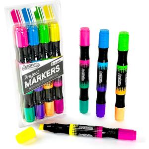 ArtSkills Jumbo Poster Markers for Kids, Neon Chisel Tip Markers, Dual-Tips, 8 Neon Colors, 4ct