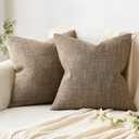 MIULEE Pack of 2 Decorative Linen Burlap Pillow Covers Farmhouse Boho Accent Pillowcases for Sofa Car Couch Bedroom Living Room Decor 20x20 Inch Brown (20" x 20" (Pack of 2))
