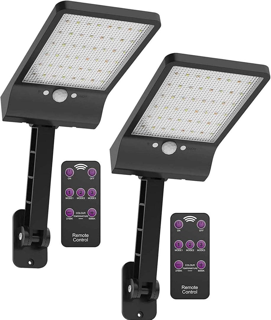 highydroLED Solar Lights Outdoor with Remote and Color Temperature Adjustment 2700K to 6000K, 48LED Solar Motion Sensor Light with 3 Modes,Waterproof IP65 Night Light for Garden Garage [Pack of 2]