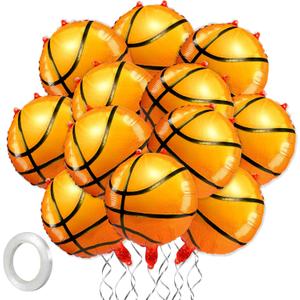 Fovths 12 Pieces Inflatable Basketball Balloons 18 Inches Basketballs Foil Balloons Themed Birthday Party Decorations for Sports Graduation Party Supplies, Basketball