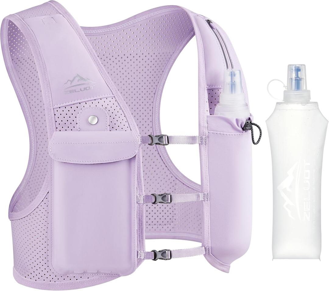 Running Vest for Women Men, USA Original Patent, Adjustable Chest Straps Running Hydration Vest with 500ml Soft Flask, Lightweight Breathable Reflective Running Vest for Marathon (X-Small-Small, Purple)
