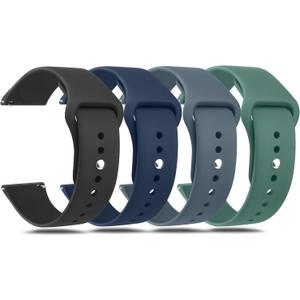Amzpas 20mm 22mm Watch Bands Quick Release Watch Straps, 4 Pack Soft Silicone Replacement Sport Watch Wristbands for Women Men (Black + navy blue + blue gray + pine green)