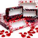 Perthlin 12 Pieces Valentine Cookie Boxes Valentines Day Treat Boxes with Window PVC Heart Bakery Dessert Container Auto Popup Pastry Case for Strawberries, Donuts, Pies, Cake(12 x 5.5 x 2.5 Inch)
