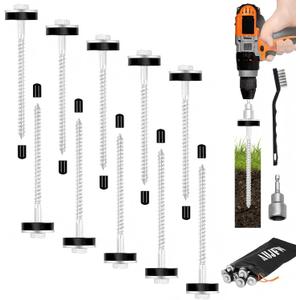 10Pcs 6.2" Hex Pegs Drillable Threaded Tent Pegs Or Tent Stakes, Screw in Tent Pegs Stakes for Garden Canopies Grassland Canopies Awnings Camping Travel (Hex Tool and Storage Bag)