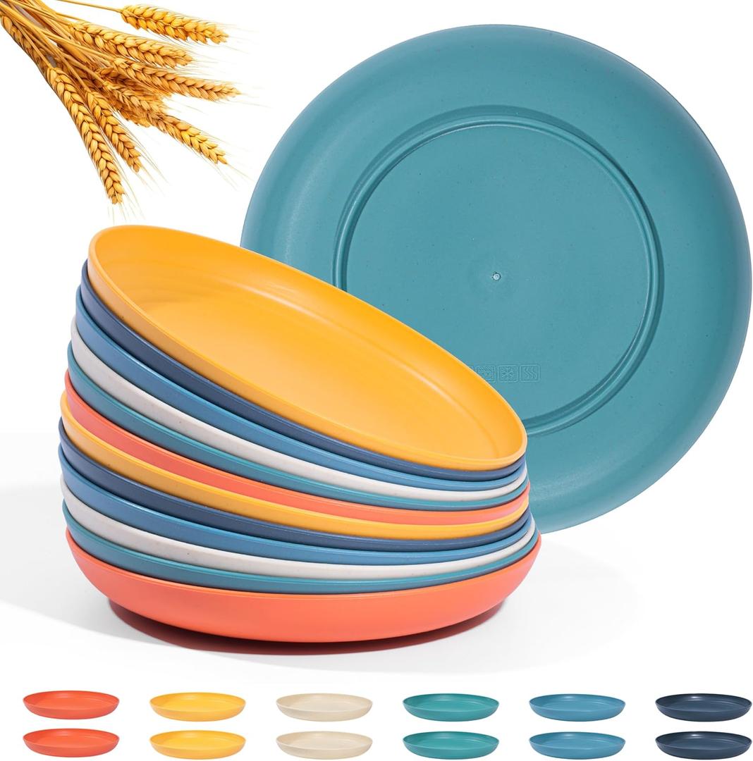 Klickpick Home 12 Pcs Wheatstraw Fiber Dinner Plates best alternative for Plastic Plates Unbreakable Plate set wheatstraw Material Microwave And Dishwsher Safe Plates In 6 Bright Colors.