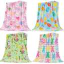Tegeme 4 Pack Easter Bunny Eggs Blanket 50 x 60 Inch Easter Flannel Throw Blanket, Cute Bunny Rabbit Egg Flower Leaves for Lightweight Soft and Warm Blankets for Sofa Living Room (Mixed)