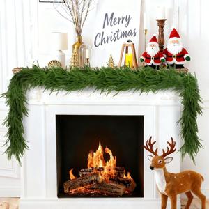 1 Pcs 9 Ft Artificial Norfolk Pine Garlands, Hyperzoo Realistic Winter Pine Christmas Garland, Thick Artificial Faux Greenery Garland for Table, Mantle, Indoor Outdoor Holiday Christmas Decor (1, 9FT)