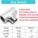 1" NPT Male x 1" NPT Female x 1" Female Pipe Fitting, 304 Stainless Steel Tee Pipe Fittings, 3 Way T Shaped Connector, Male Branch Tee, 1 Pack