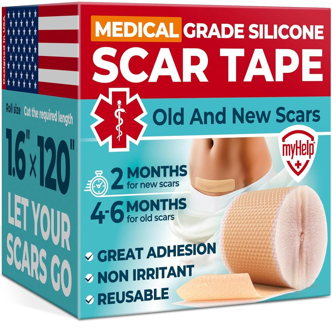 Medical Grade Silicone Scar Tape - 1.6x120 - Visible Difference on Surgical & Keloid Scars - Reusable Silicone Scar Sheets - Easy to Use Silicone Tape for Scars (Beige)