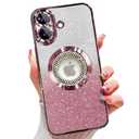 Misscase for iPhone 17 Magnetic Glitter Case Compatible with MagSafe,Full Protection Slim Shockproof Anti-Scratch Case with Camera Lens Protector Plating Bling Dust-Proof Net for Women Pink
