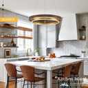 LED Ring Chandelier Dimmable Gold Walnut Wood Chandeliers, 30W Downlight