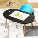 FAMIDGE Coffee Table, 23.6" Small Oval Coffee Tables for Small Space with 4 Solid Wood Leg, Floor Table Desk for Sitting on The Floor, Side Table Japanese Low Table for Living Room Apartment, Black, 23.6" X 15.8" X 16.3"