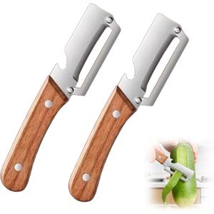 2PCS Multi-Functional Vegetable Peeler for Kitchen, Premium Vegetable Peeler with Wooden Handle and Bottle Opener, Multifunctional Vegetable Peelers Stainless Steel Blade Kitchen Tool