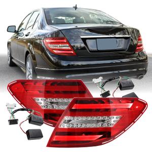 USR 08-11 W204 2D/4D Tail Light Rear Tail Lamps 2pc Set (Left + Right) Compatible with 2008-2011 Mercedes Benz C-Class 4 Door Sedan and 2 Door Coupe All Models AMG (FACELIFT 2012+ Style w/RED LED)